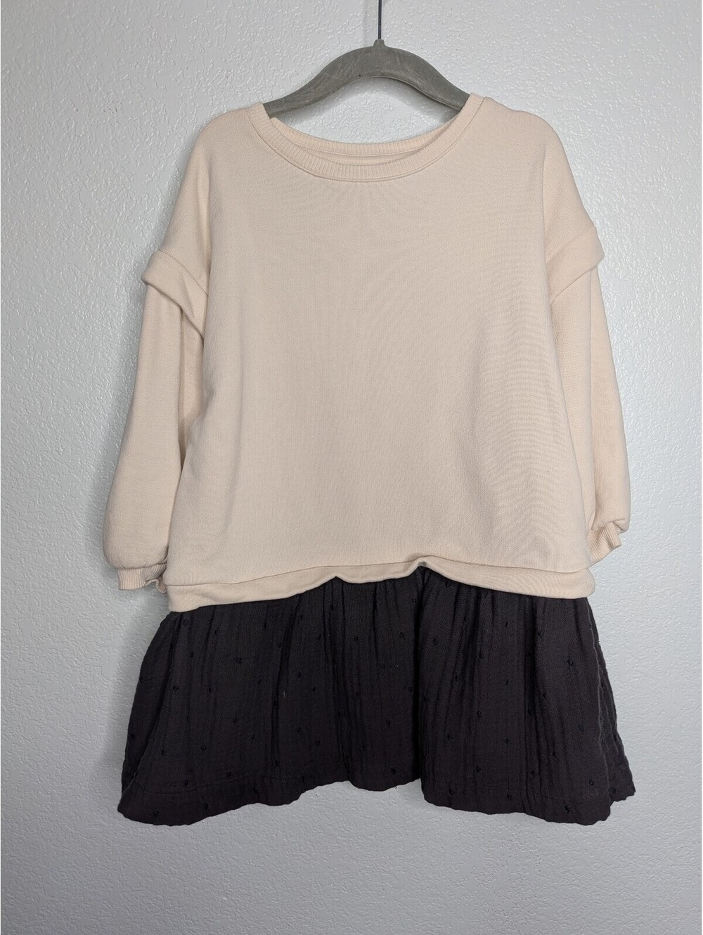 Zara Girls Cream Black Drop Waist Sweatshirt Dress Size 4-5 Years 110